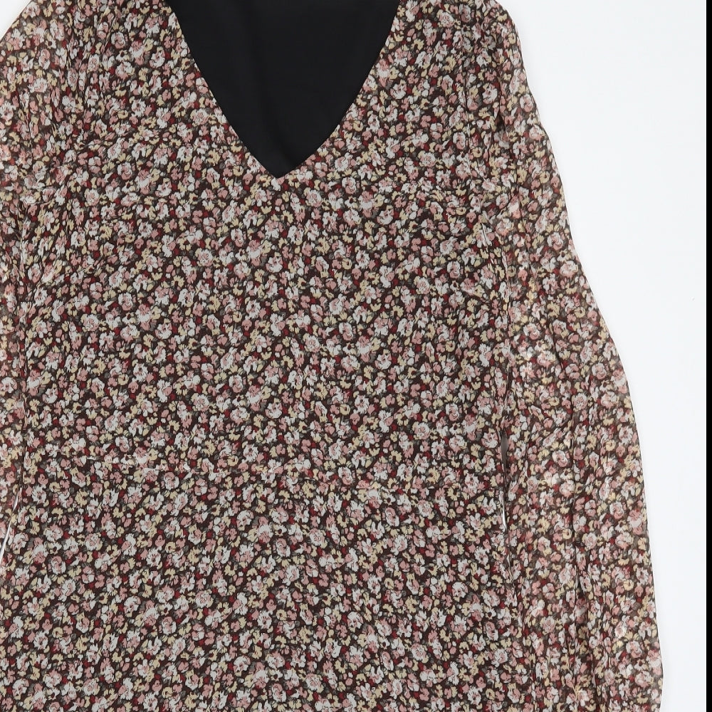 Villa Womens Multicoloured Floral Polyester A-Line  Size 8  V-Neck Pullover