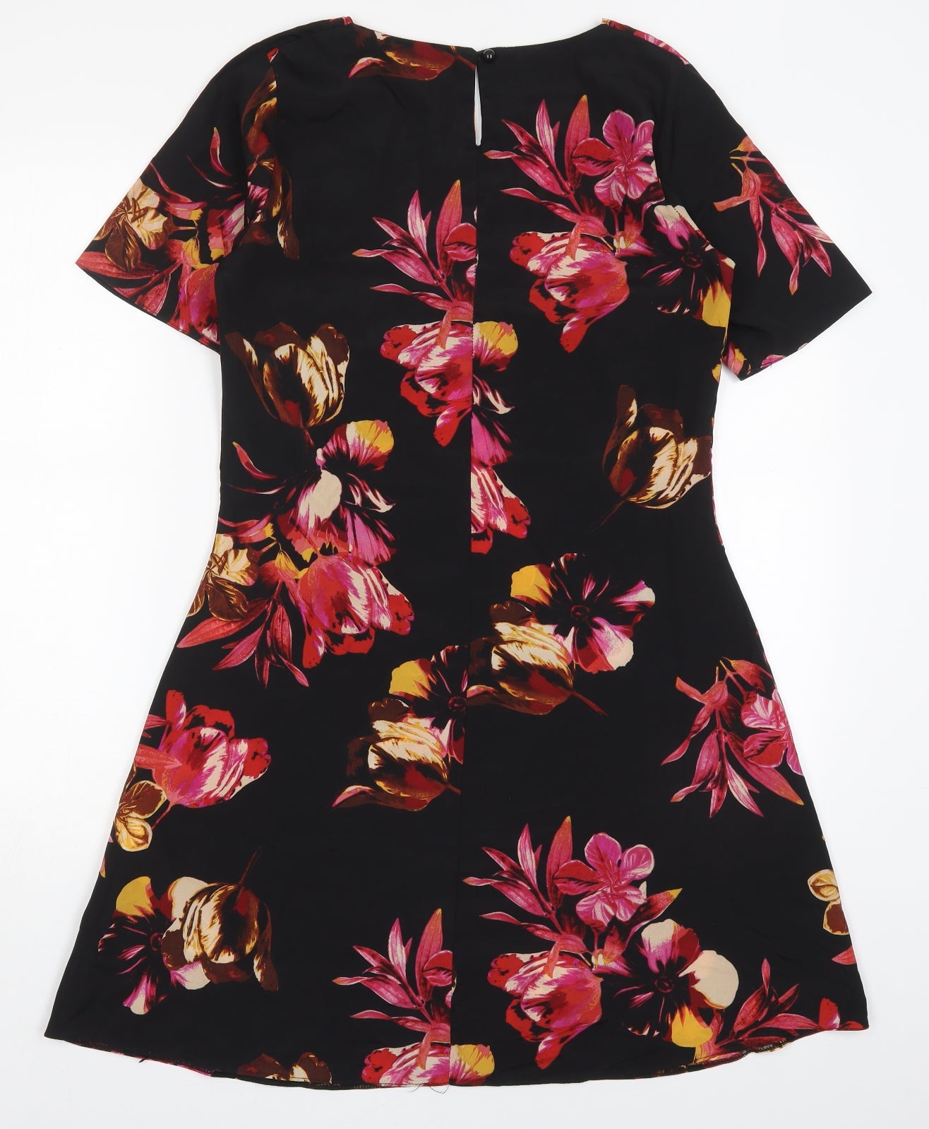 Peacocks Womens Multicoloured Floral Polyester Skater Dress  Size 10  Round Neck Button