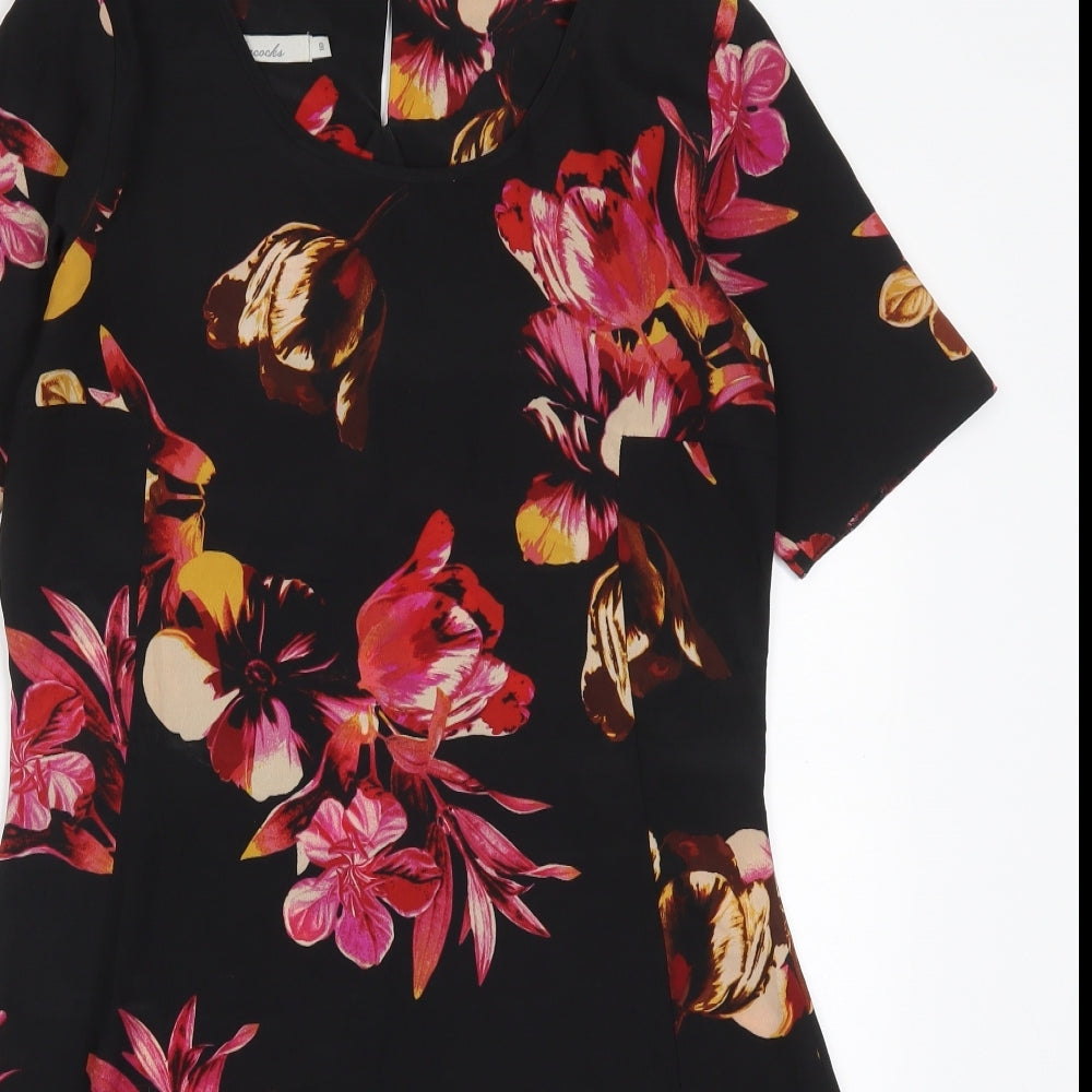 Peacocks Womens Multicoloured Floral Polyester Skater Dress  Size 10  Round Neck Button