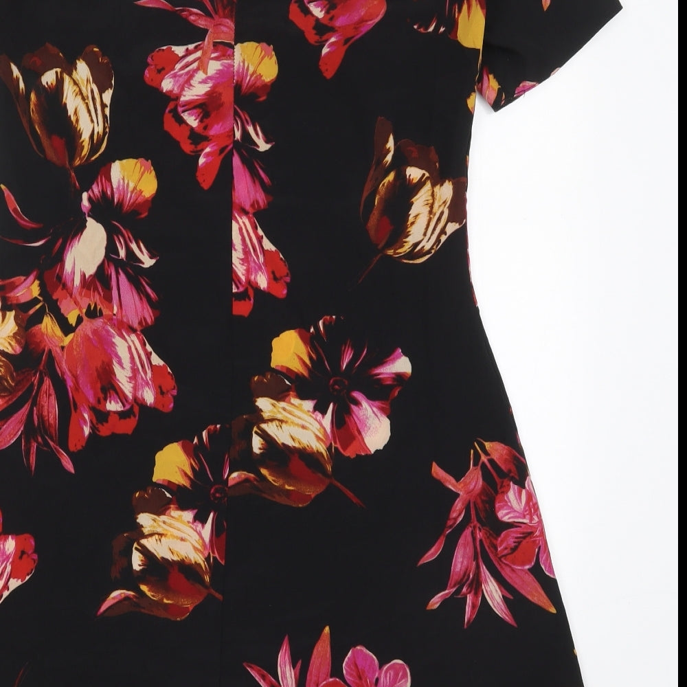 Peacocks Womens Multicoloured Floral Polyester Skater Dress  Size 10  Round Neck Button
