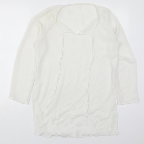 Preworn Womens White  Polyester Basic Blouse Size 10 V-Neck