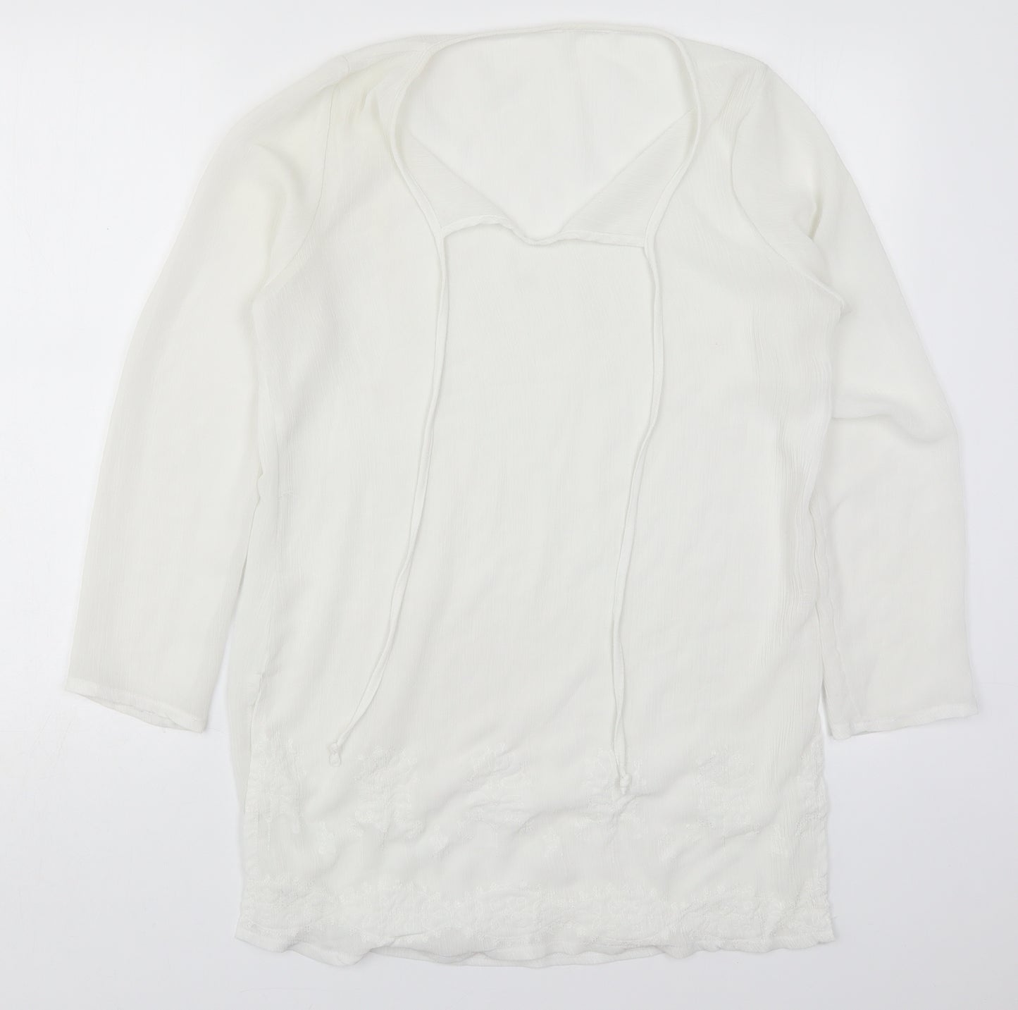 Preworn Womens White  Polyester Basic Blouse Size 10 V-Neck