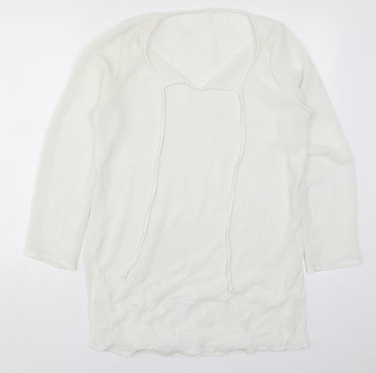 Front view of Preworn women’s white polyester basic blouse, size UK 10, v-neck