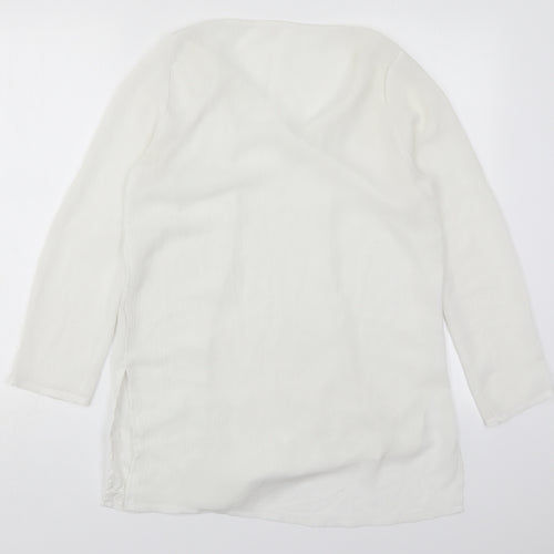 Preworn Womens White  Polyester Basic Blouse Size 10 V-Neck