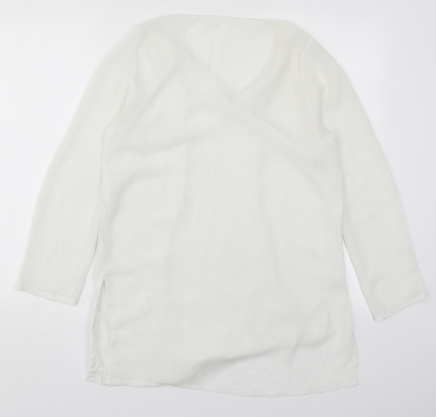 Preworn Womens White  Polyester Basic Blouse Size 10 V-Neck