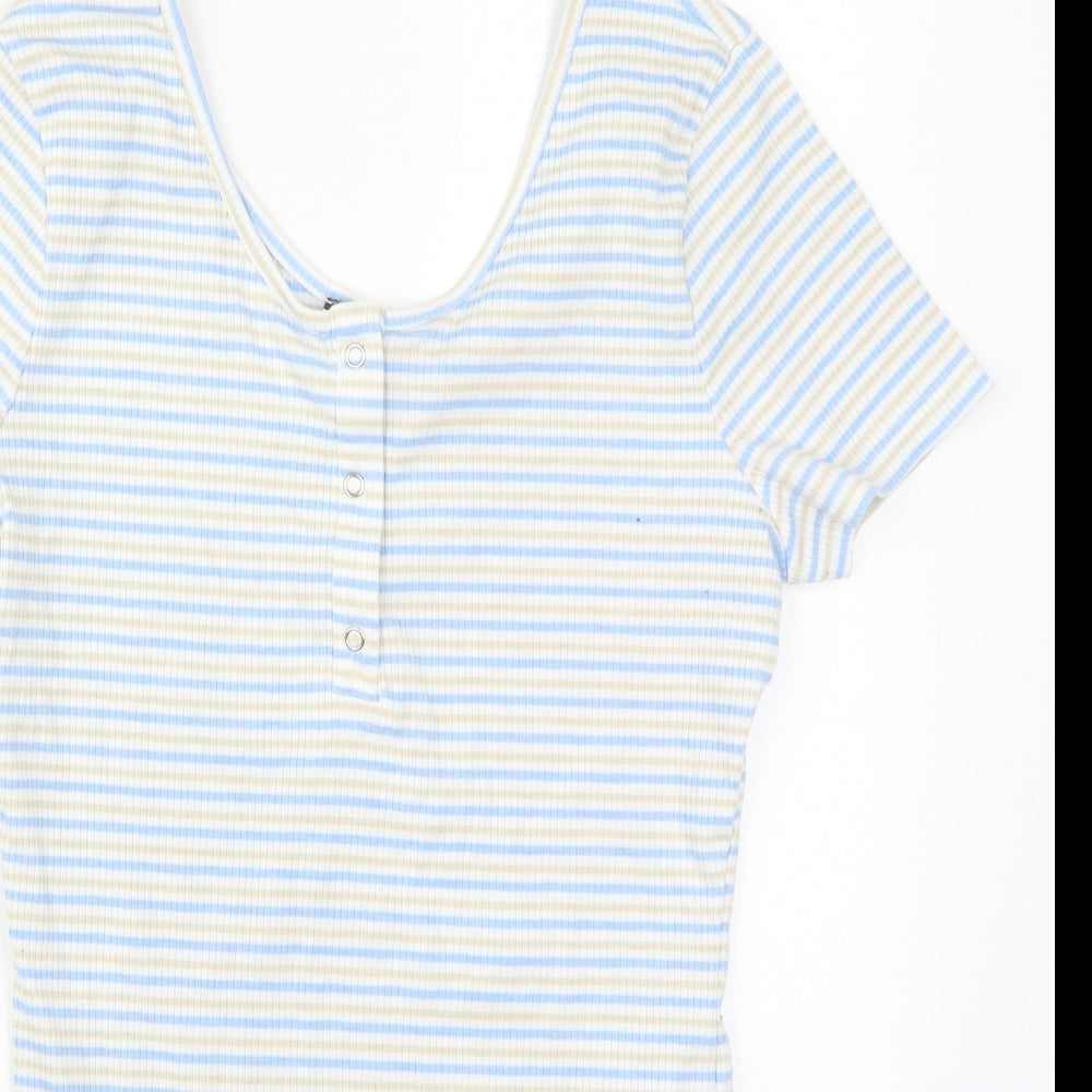 Primark Womens Blue Striped Polyester Bodysuit One-Piece Size 10  Button