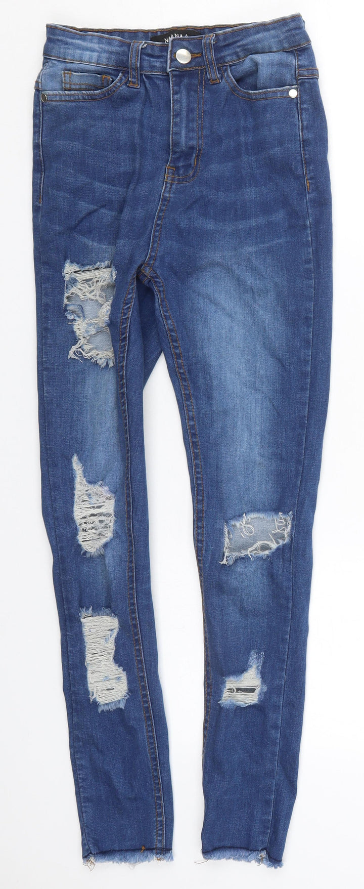 Naanaa Womens Blue  Cotton Skinny Jeans Size 6 L26 in Regular Button