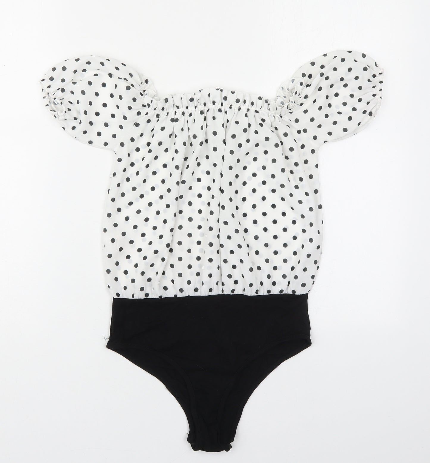Boohoo Womens White Polka Dot Polyester Bodysuit One-Piece Size 6  Pullover - Black and White