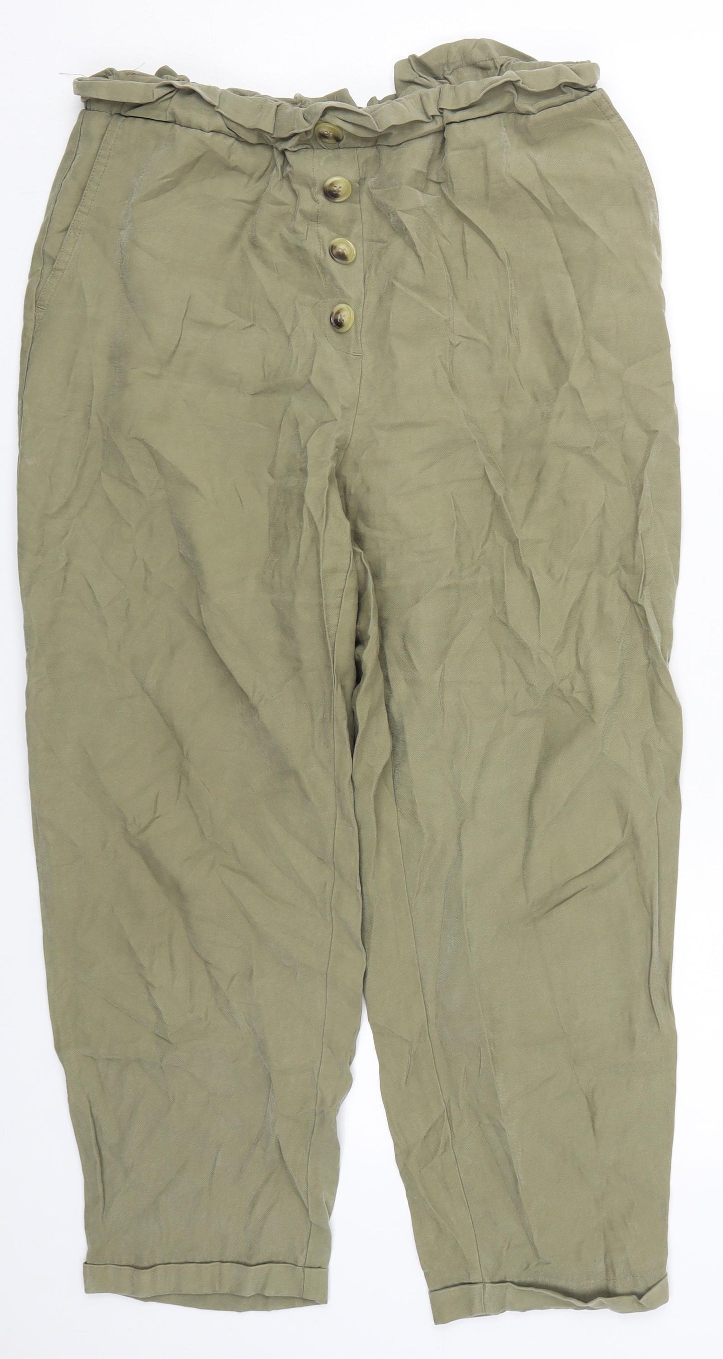 Zara Womens Green  Viscose Trousers  Size L L25 in Regular
