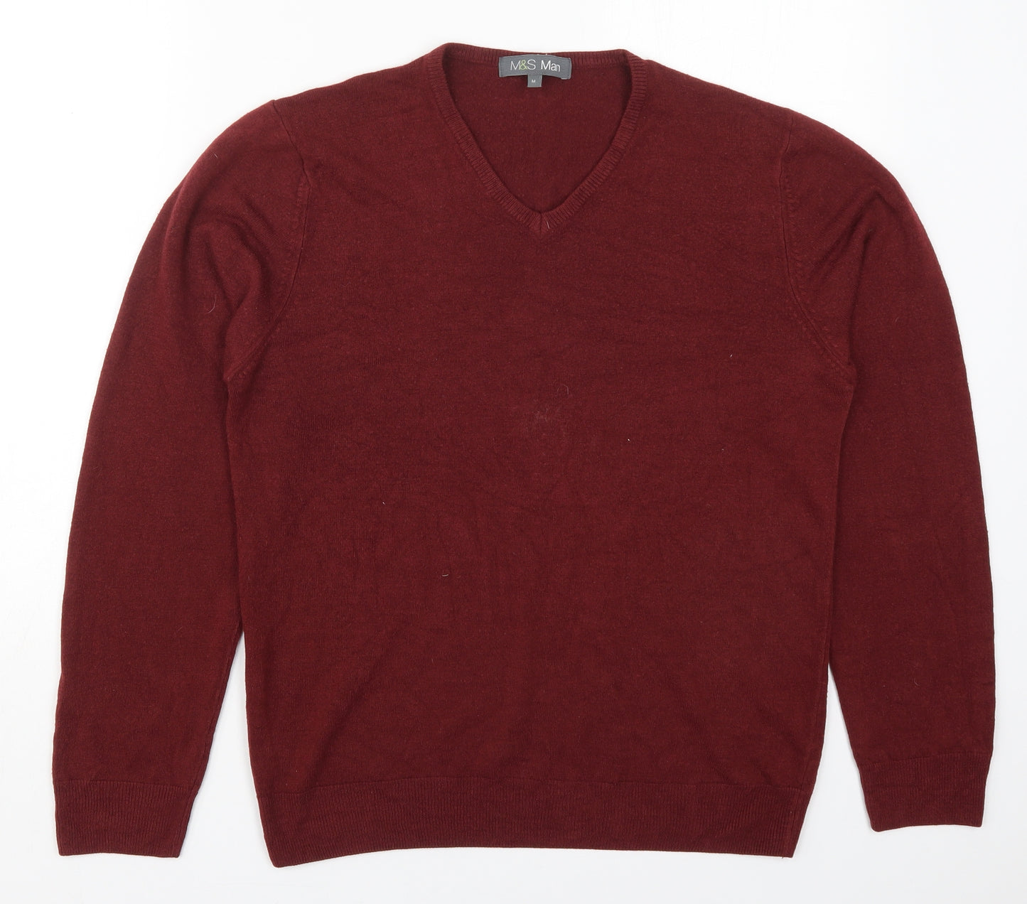 Marks and Spencer Mens Red V-Neck  Acrylic Pullover Jumper Size M