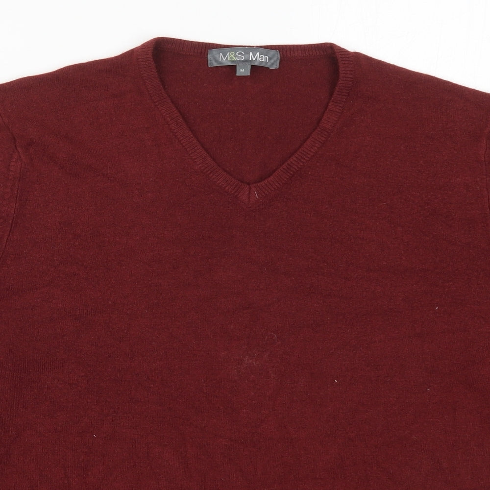 Marks and Spencer Mens Red V-Neck  Acrylic Pullover Jumper Size M