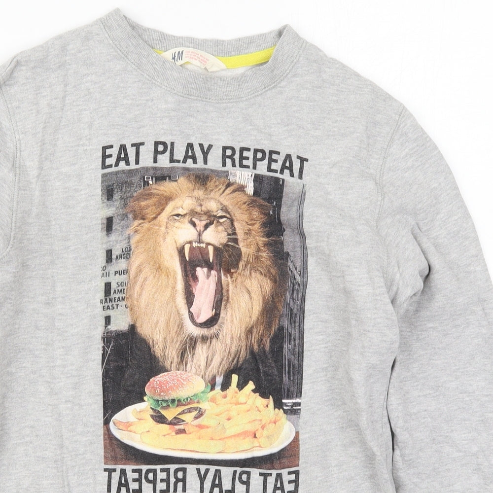 H&M Boys Grey  Cotton Pullover Sweatshirt Size 14-15 Years  Pullover - Eat Play Repeat Lion