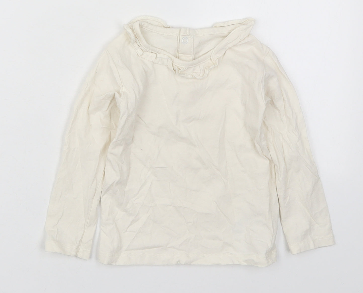 Marks and Spencer Girls White  Cotton Basic T-Shirt Size 18-24 Months Round Neck Pullover