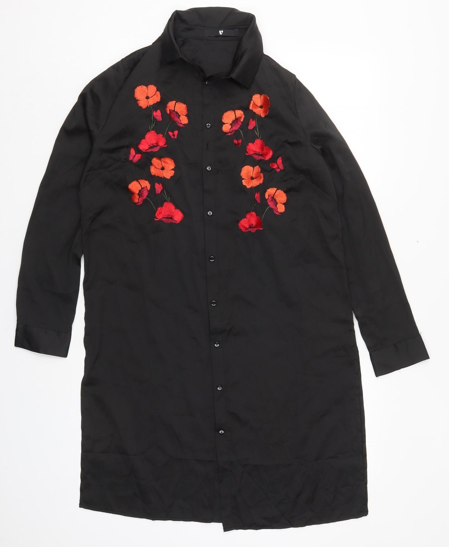 Very Womens Black Floral Polyester Shirt Dress  Size 12  Collared Button