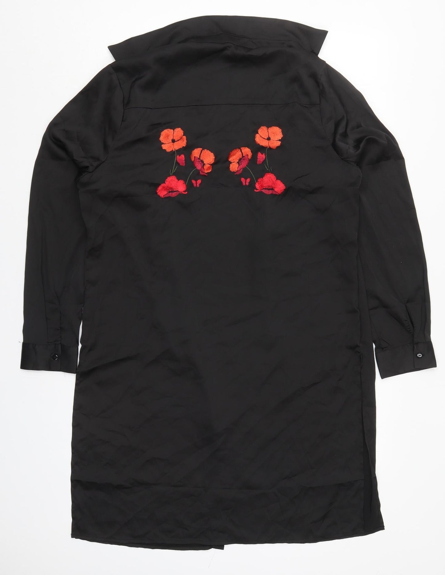 Very Womens Black Floral Polyester Shirt Dress  Size 12  Collared Button