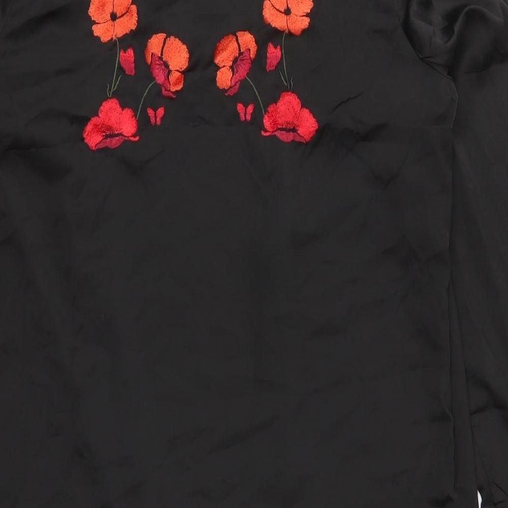 Very Womens Black Floral Polyester Shirt Dress  Size 12  Collared Button