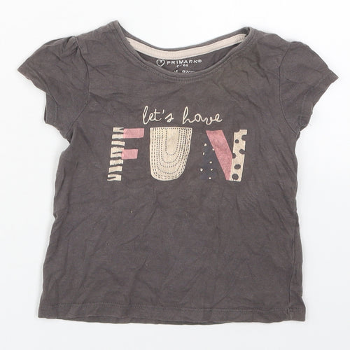 Primark Girls Grey  Cotton Basic T-Shirt Size 18-24 Months Crew Neck Pullover - Let's Have Fun