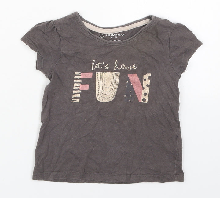 Primark Girls Grey  Cotton Basic T-Shirt Size 18-24 Months Crew Neck Pullover - Let's Have Fun