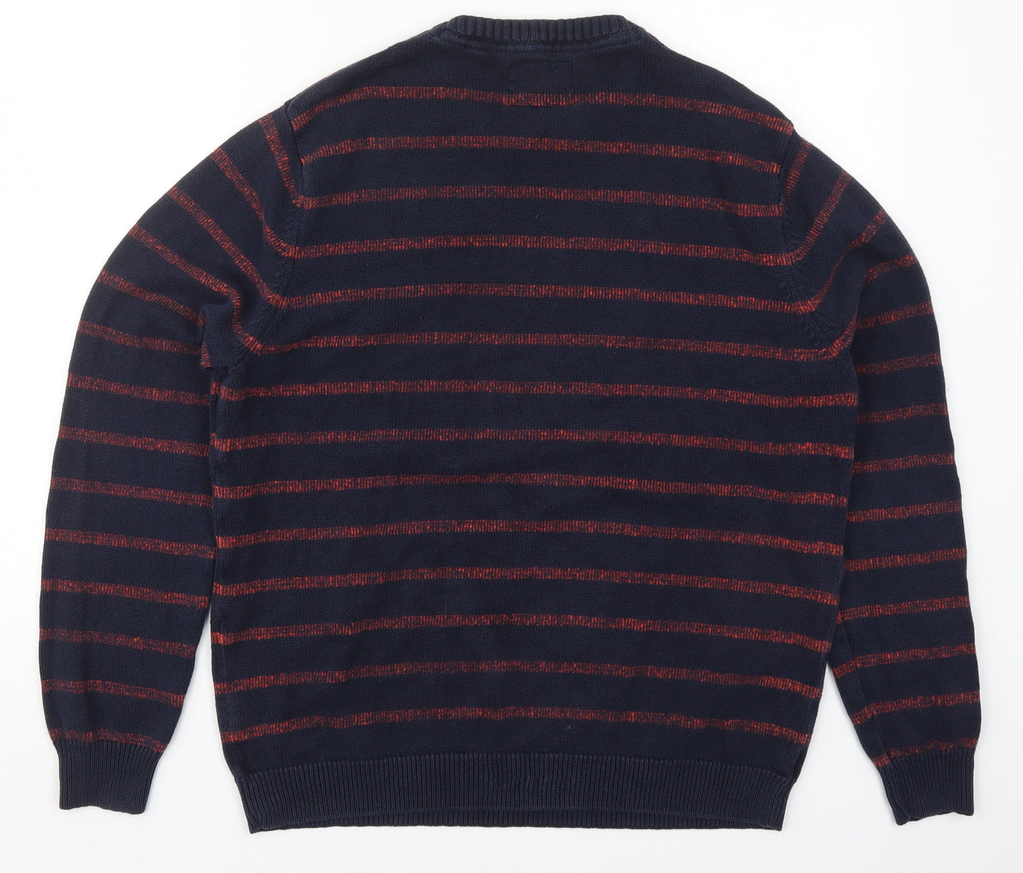 C&A Mens Blue Round Neck Striped Cotton Pullover Jumper Size XL   - Red