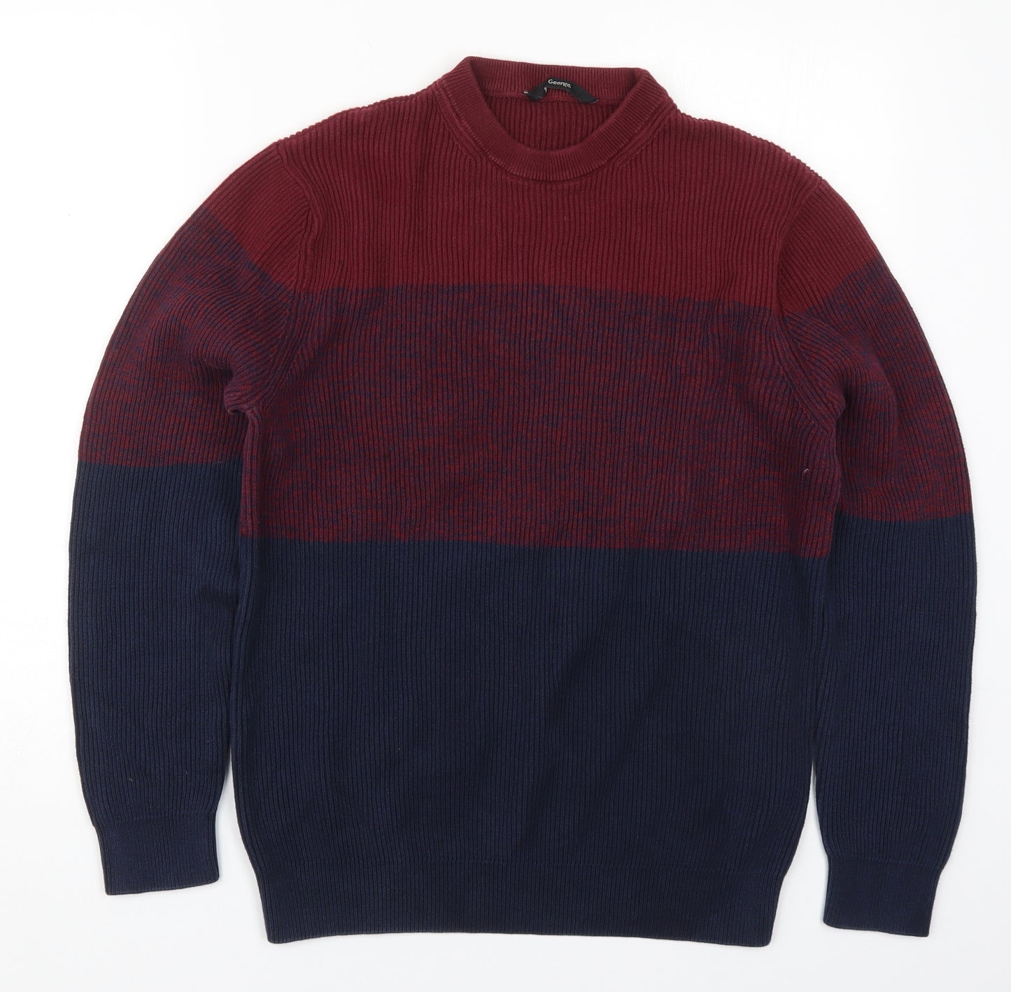 George Mens Red Round Neck Striped Cotton Pullover Jumper Size L   - Blue
