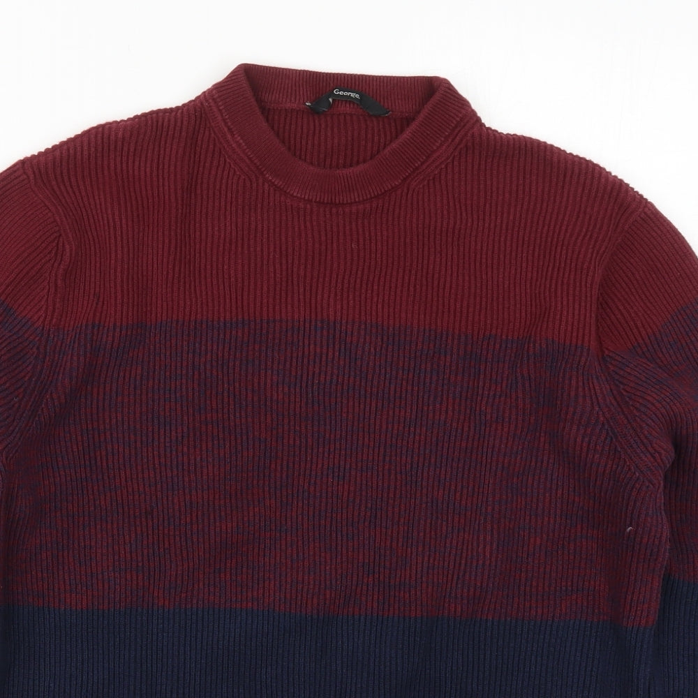 George Mens Red Round Neck Striped Cotton Pullover Jumper Size L   - Blue