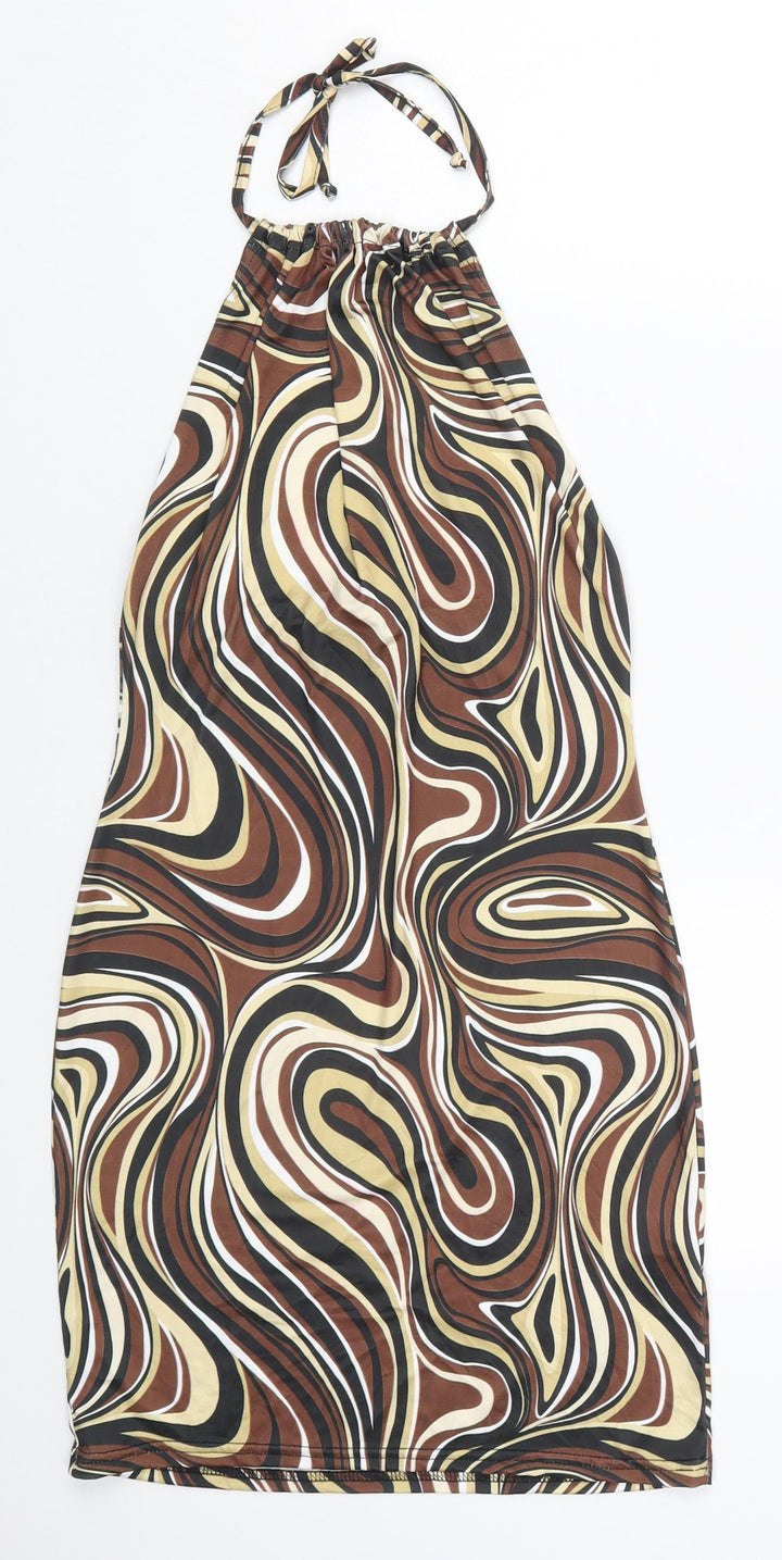 I SAW IT FIRST Womens Brown Geometric Polyester Mini  Size 6  Halter Pullover - Abstract