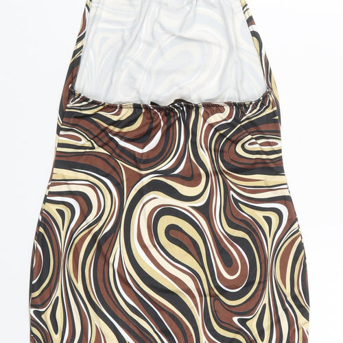 I SAW IT FIRST Womens Brown Geometric Polyester Mini  Size 6  Halter Pullover - Abstract