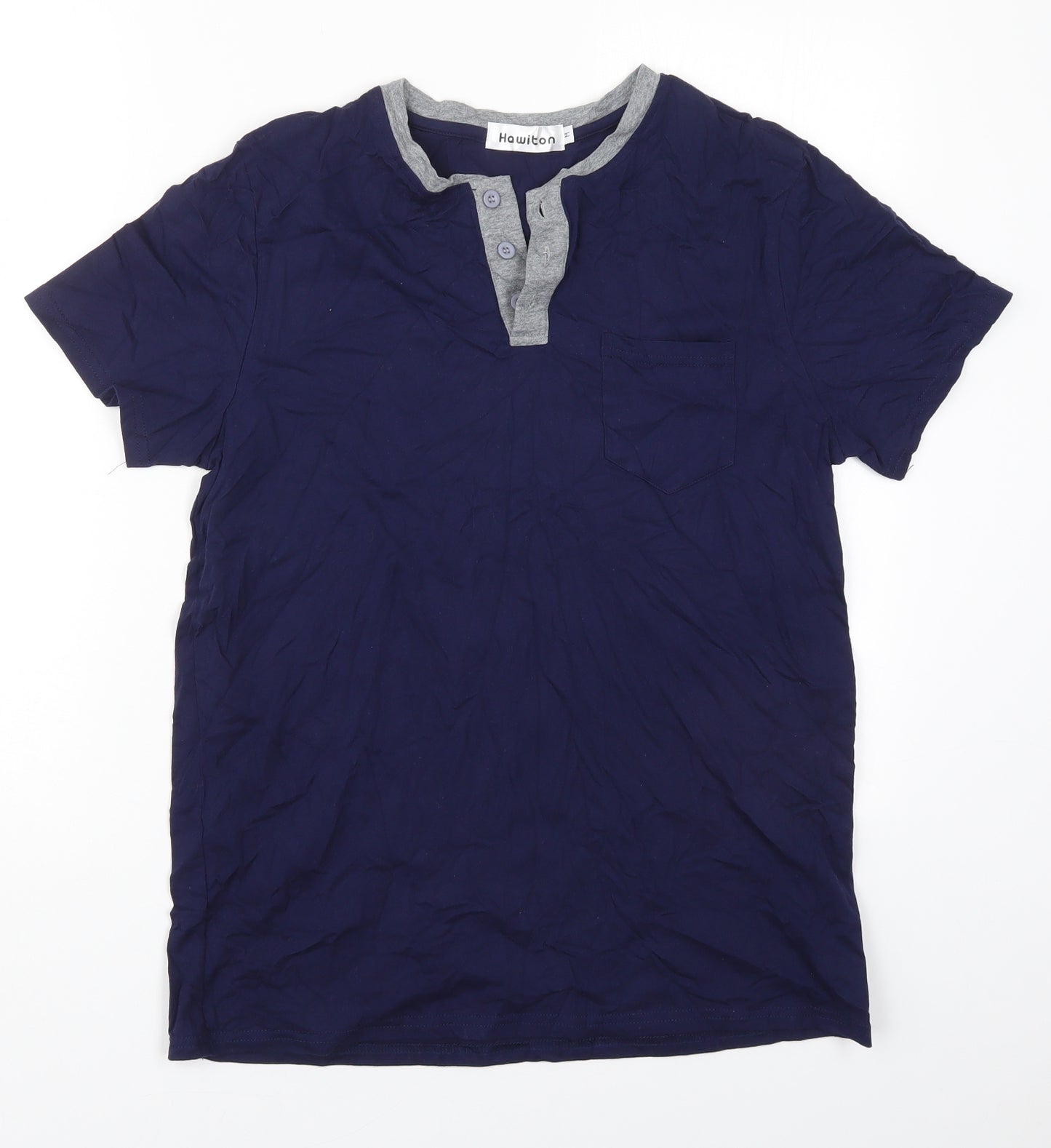 Hawiton Mens Blue  Cotton  T-Shirt Size M Henley