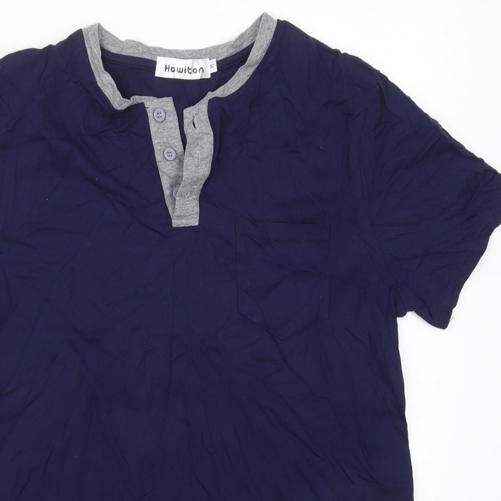 Hawiton Mens Blue  Cotton  T-Shirt Size M Henley