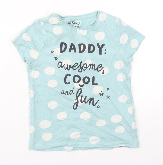 F&F Boys Blue Polka Dot Cotton  Pyjama Top Size 6-7 Years  Pullover - Daddy Awesome Cool and Fun