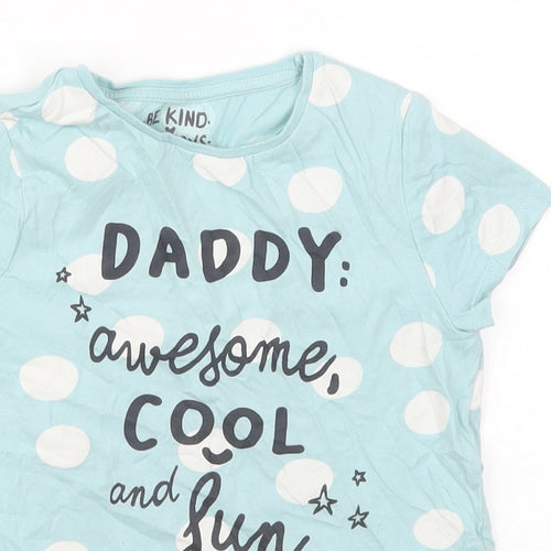 F&F Boys Blue Polka Dot Cotton  Pyjama Top Size 6-7 Years  Pullover - Daddy Awesome Cool and Fun