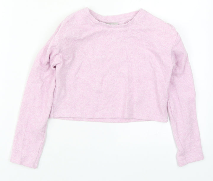 Matalan Girls Pink  Polyester Cropped T-Shirt Size 6 Years Crew Neck Pullover