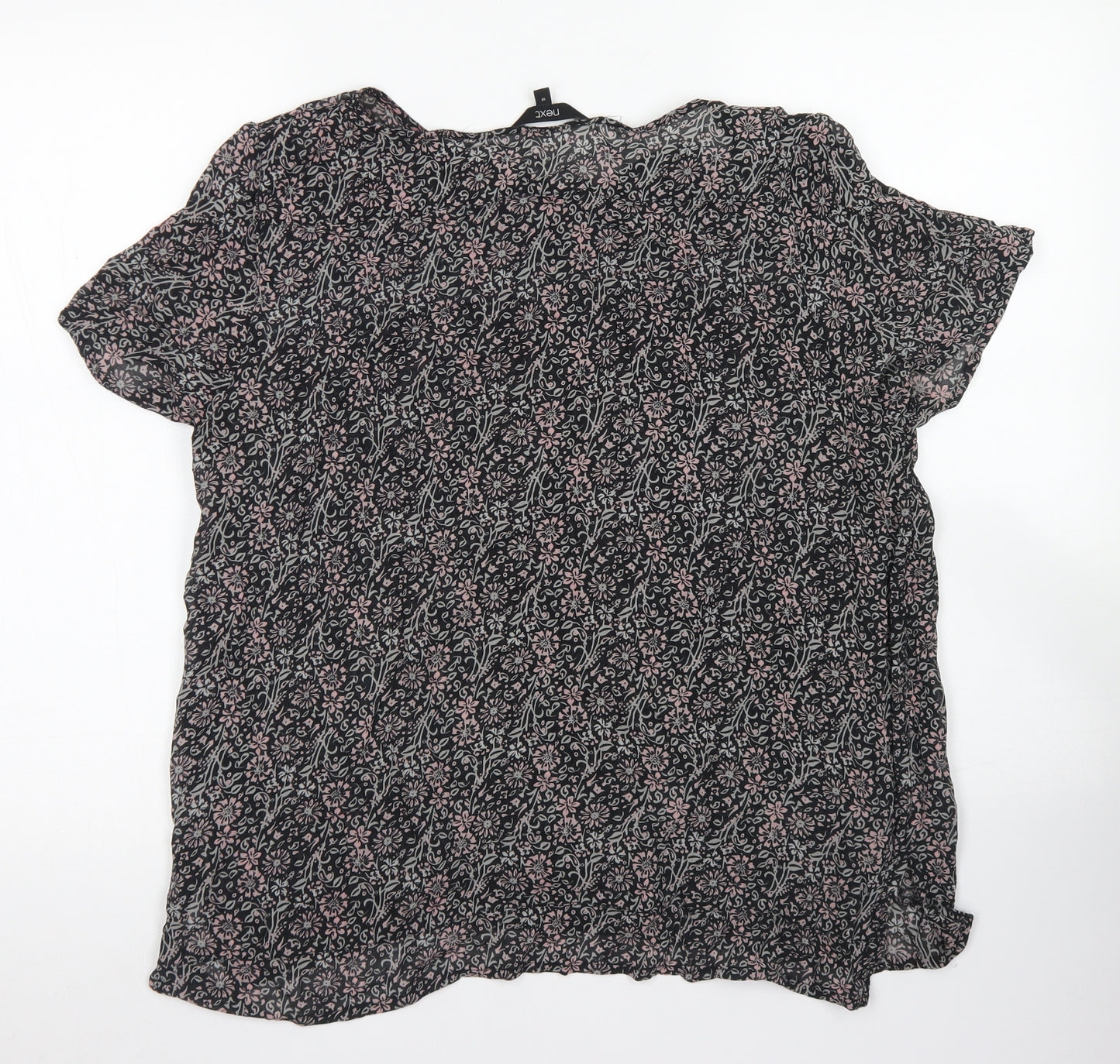 NEXT Womens Black Floral Viscose Basic Blouse Size 18 Round Neck
