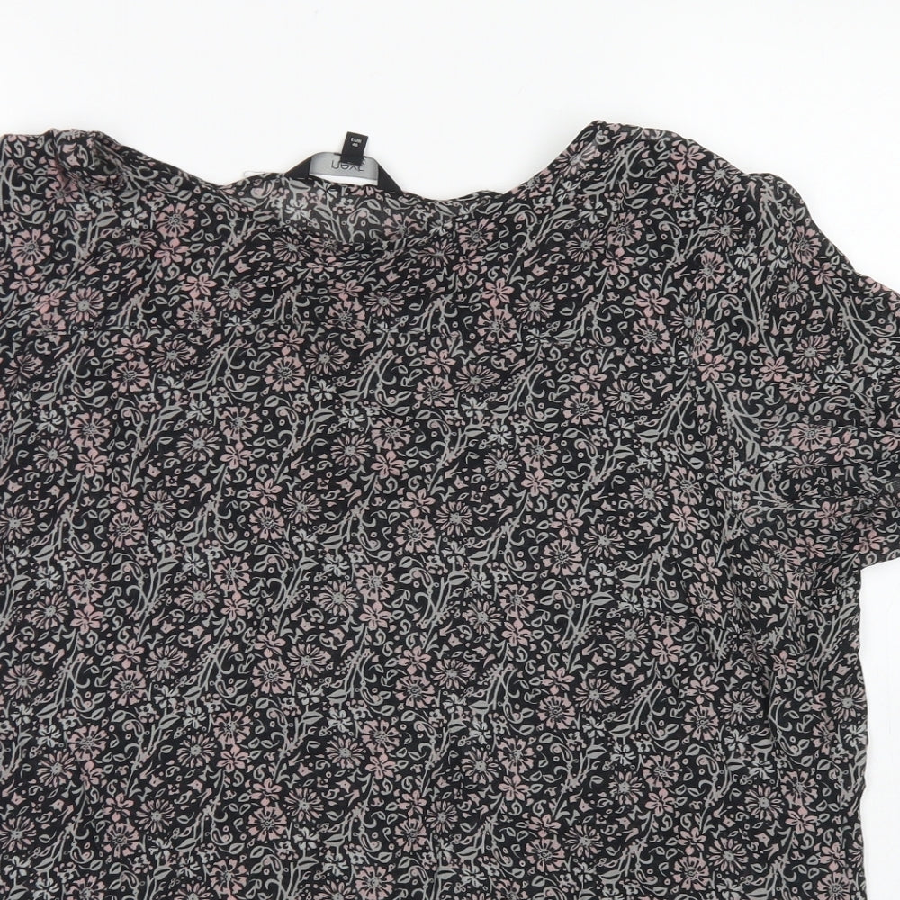 NEXT Womens Black Floral Viscose Basic Blouse Size 18 Round Neck