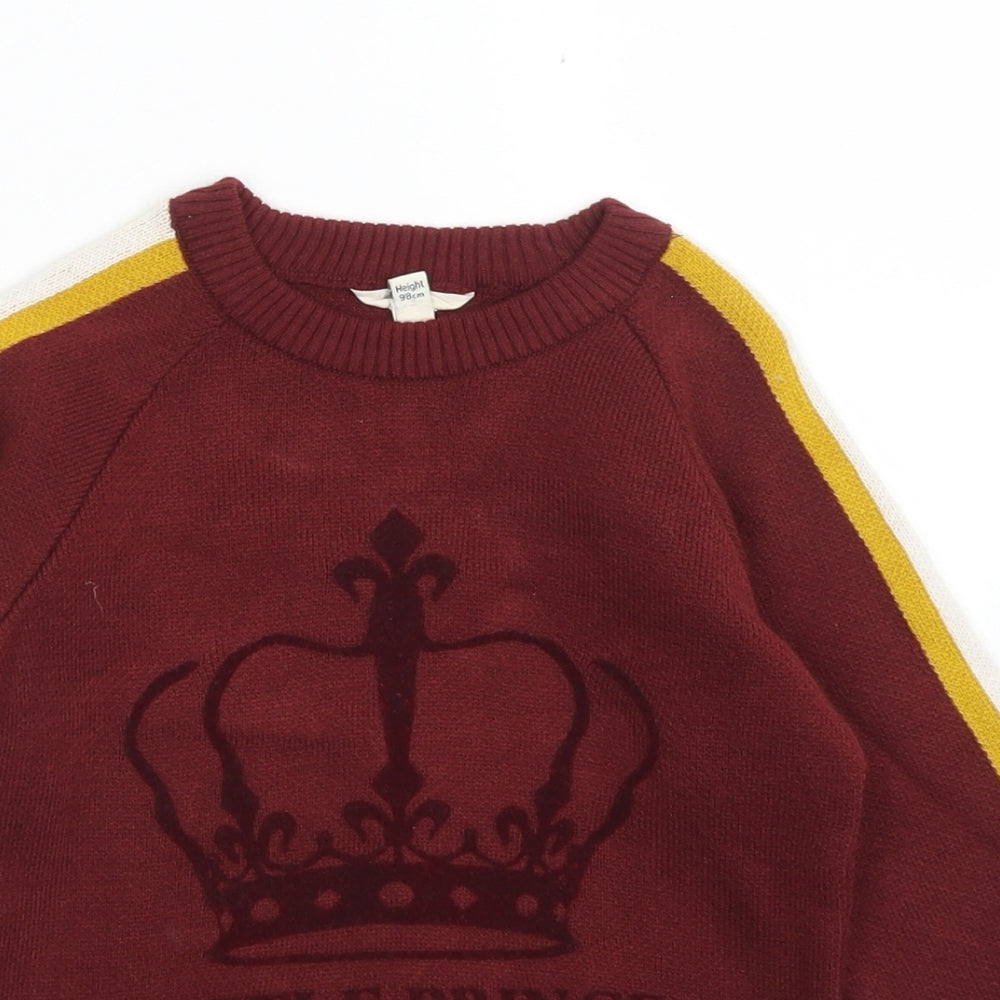 River Island Boys Purple Crew Neck  Acrylic Pullover Jumper Size 2-3 Years