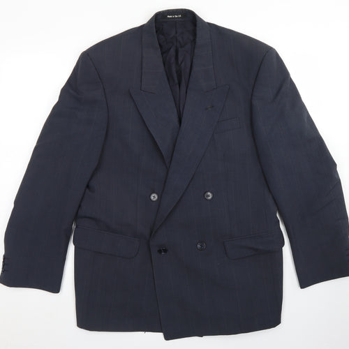 St Michael Mens Blue Striped Polyester Jacket Blazer Size 40