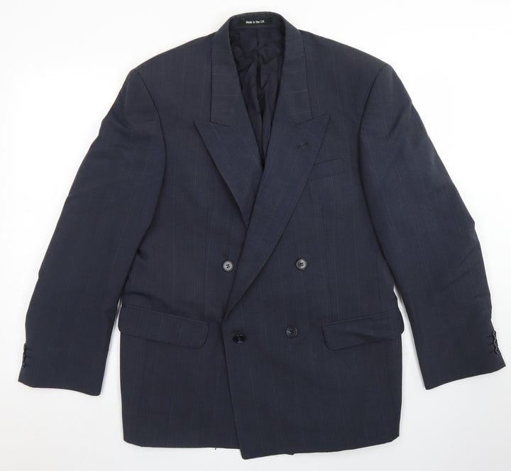 St Michael Mens Blue Striped Polyester Jacket Blazer Size 40