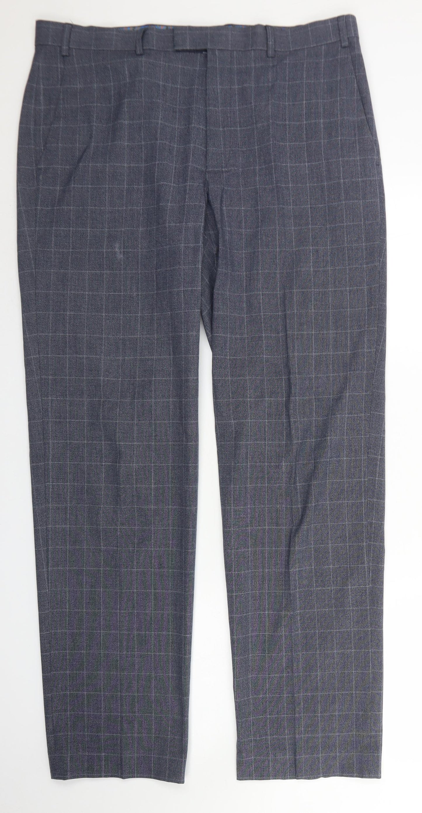 M&S Collection Mens Grey Check Polyester Dress Pants Trousers Size 36 L33 in Regular Hook & Eye