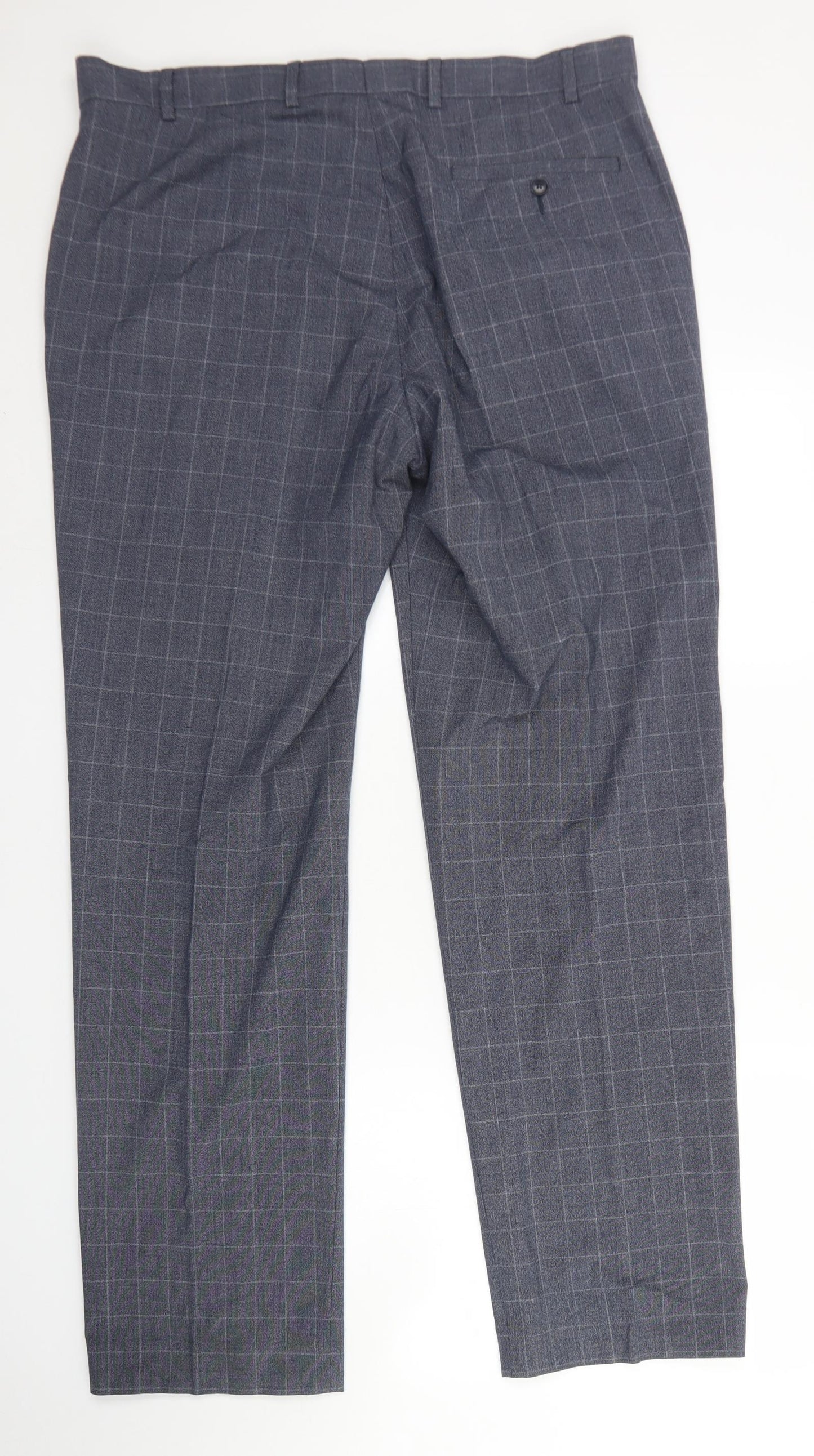 M&S Collection Mens Grey Check Polyester Dress Pants Trousers Size 36 L33 in Regular Hook & Eye