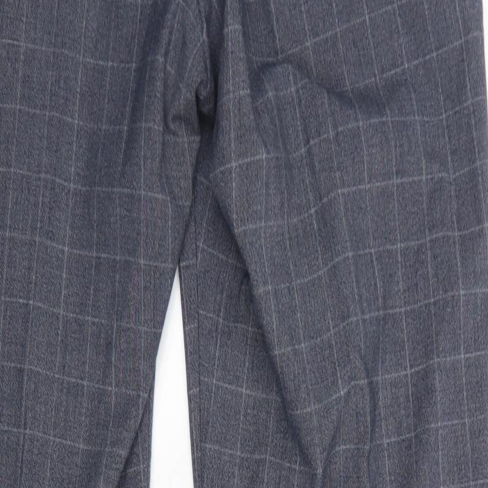 M&S Collection Mens Grey Check Polyester Dress Pants Trousers Size 36 L33 in Regular Hook & Eye