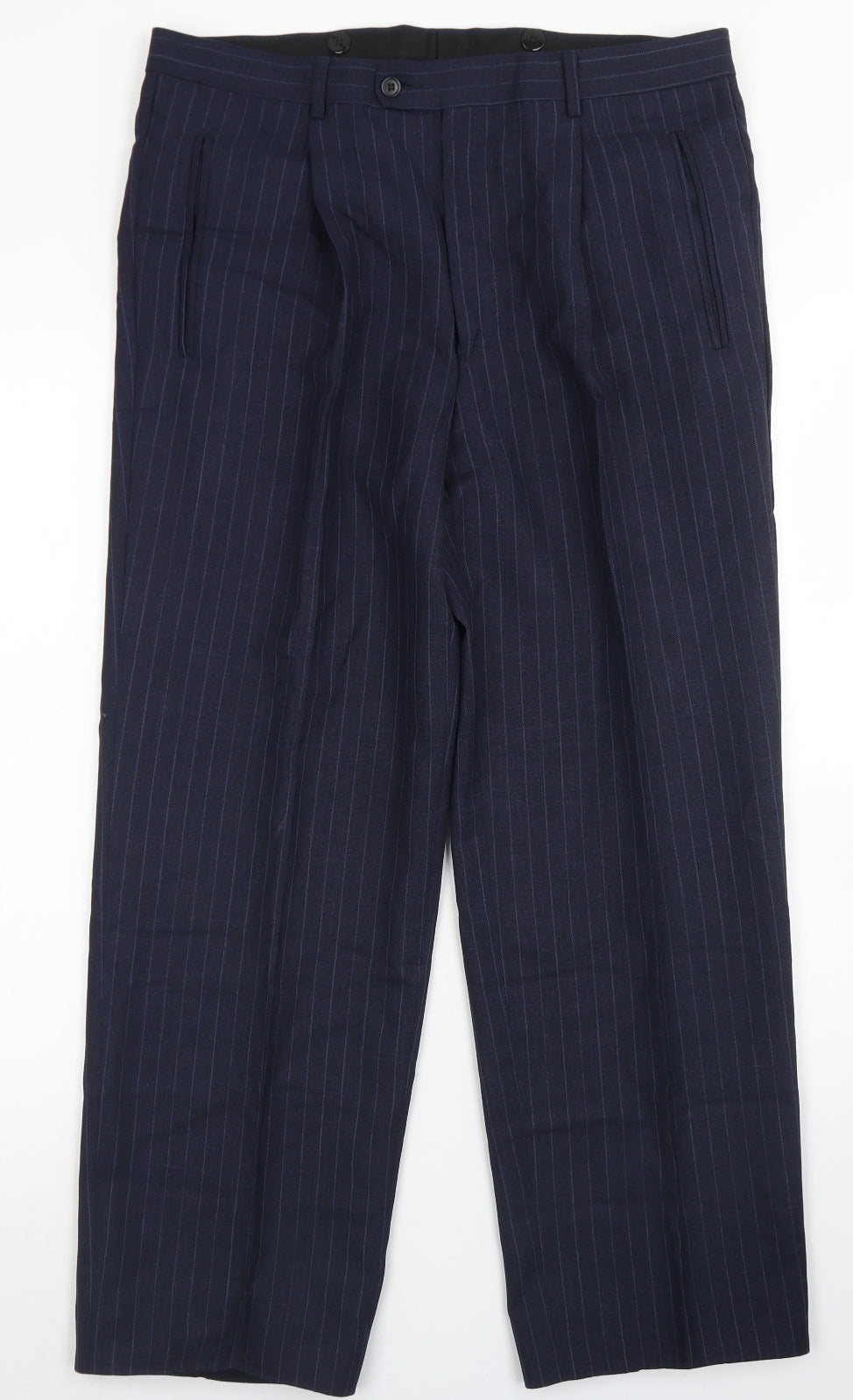 Ermenegildo Zegna Mens Blue Striped Wool Dress Pants Trousers Size 34 in L27 in Regular Button