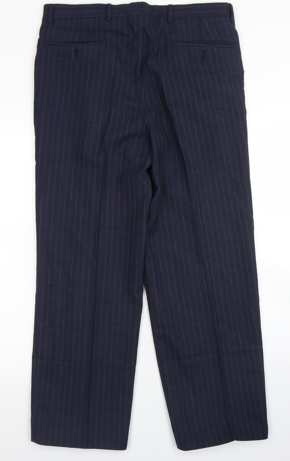 Ermenegildo Zegna Mens Blue Striped Wool Dress Pants Trousers Size 34 in L27 in Regular Button