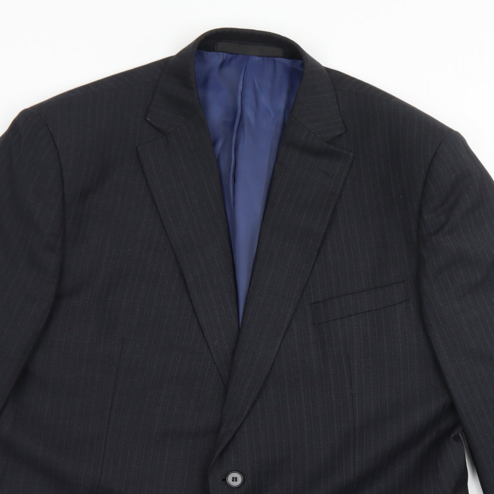 Collezione Mens Black Striped Wool Jacket Blazer Size 44