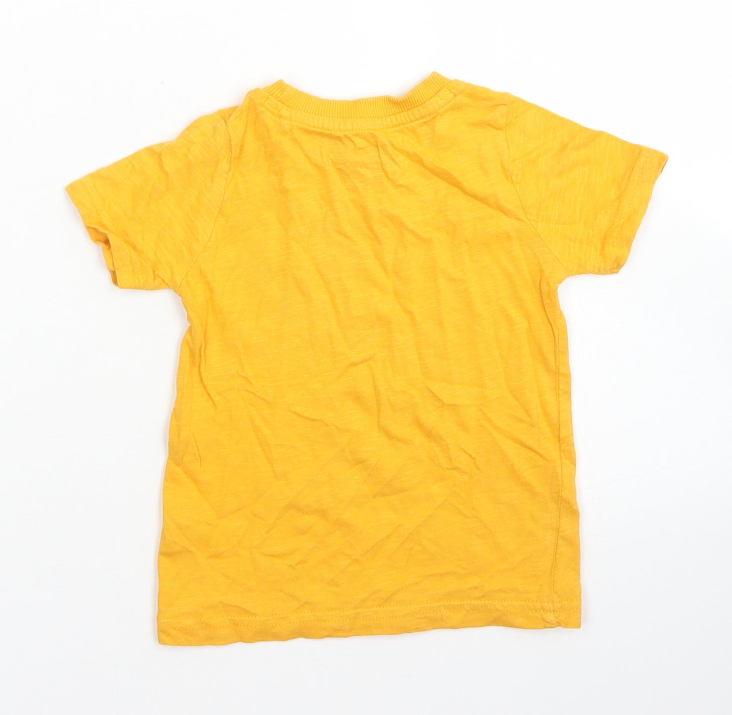 M&Co Boys Yellow  Cotton Basic T-Shirt Size 12-18 Months Crew Neck  - Tractor