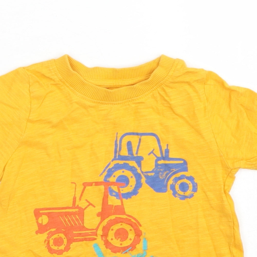 M&Co Boys Yellow  Cotton Basic T-Shirt Size 12-18 Months Crew Neck  - Tractor