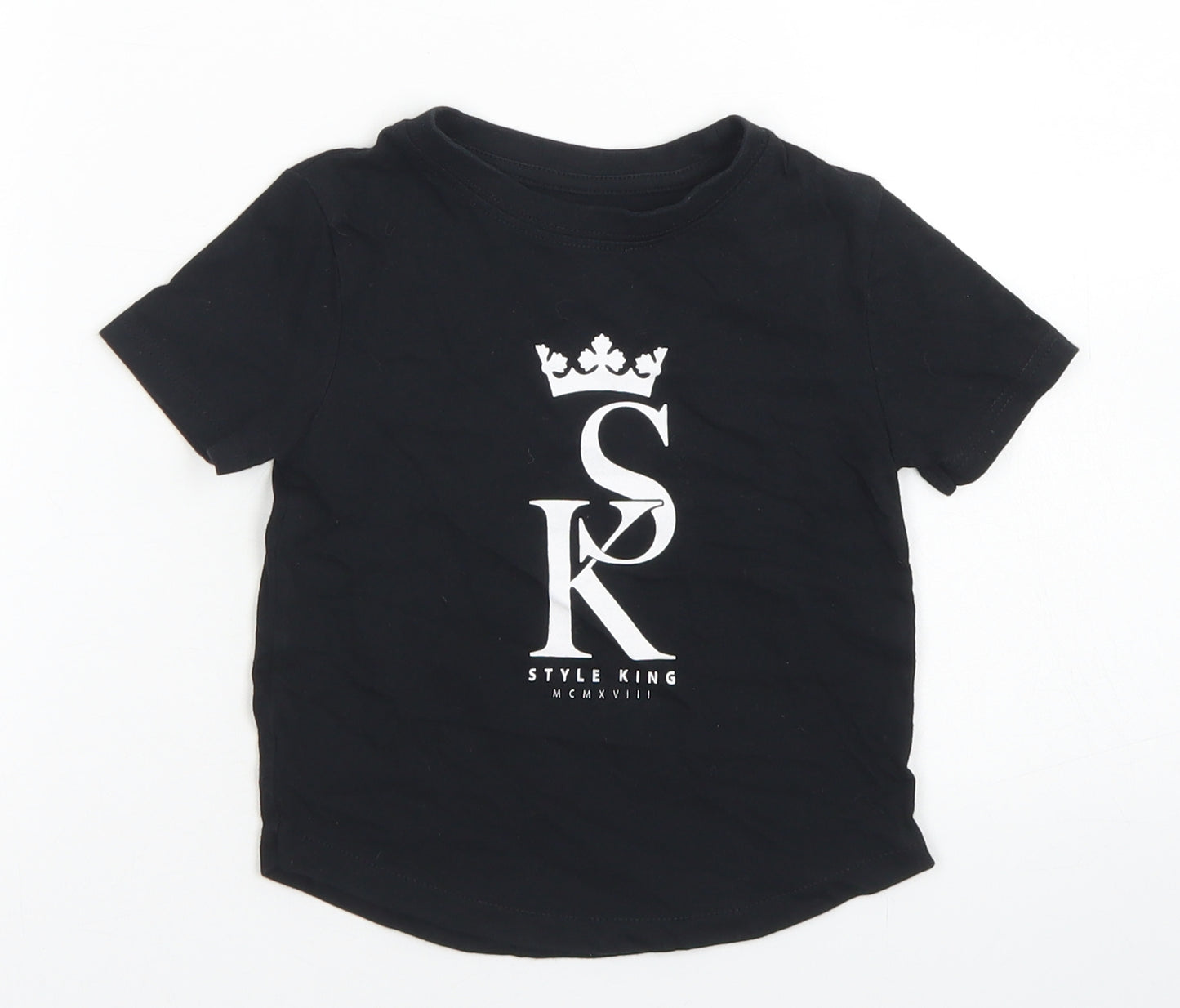 River Island Boys Black  Cotton Basic T-Shirt Size 12-18 Months Crew Neck