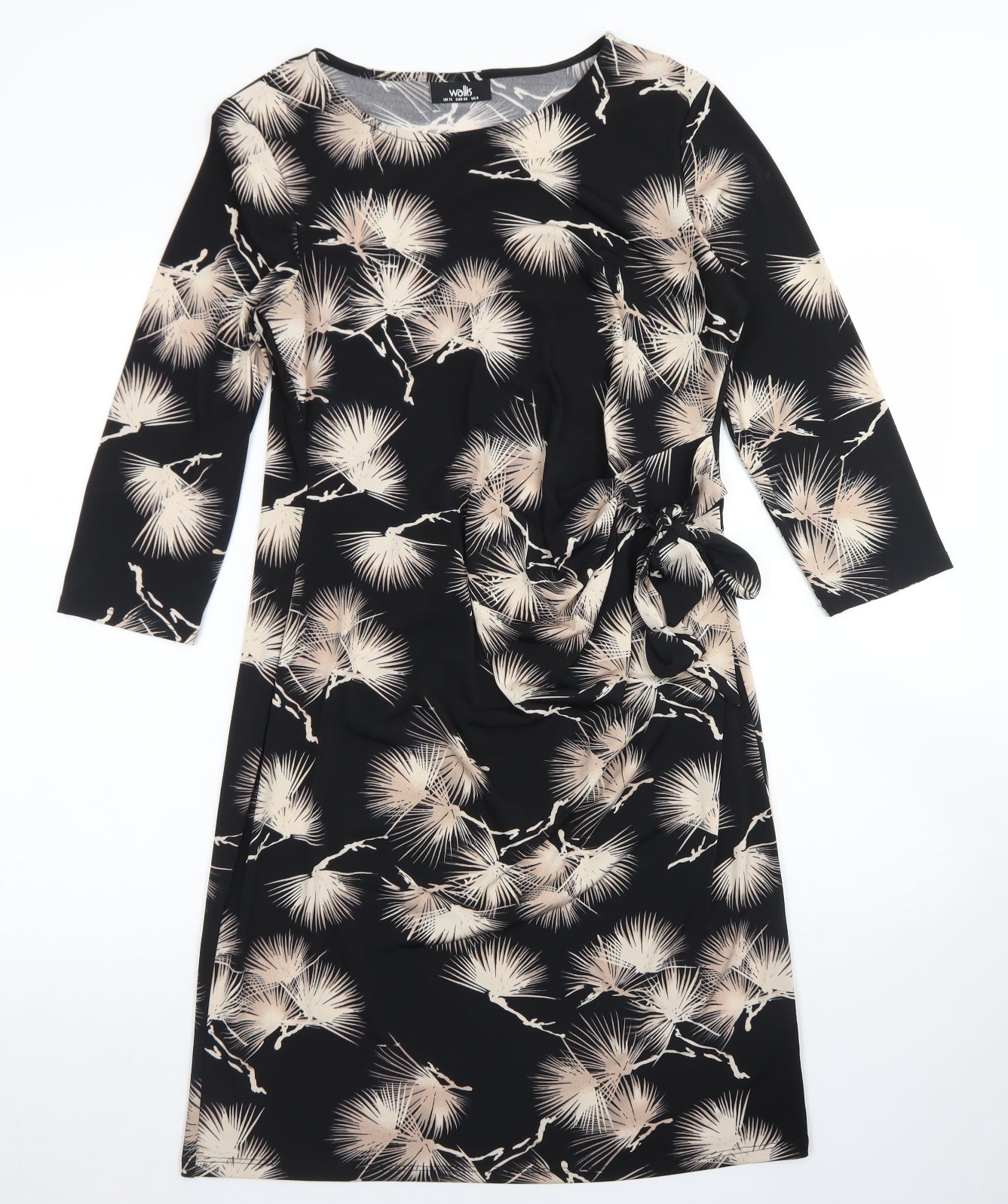 Wallis Womens Black Floral Polyester Sheath  Size 12  Round Neck