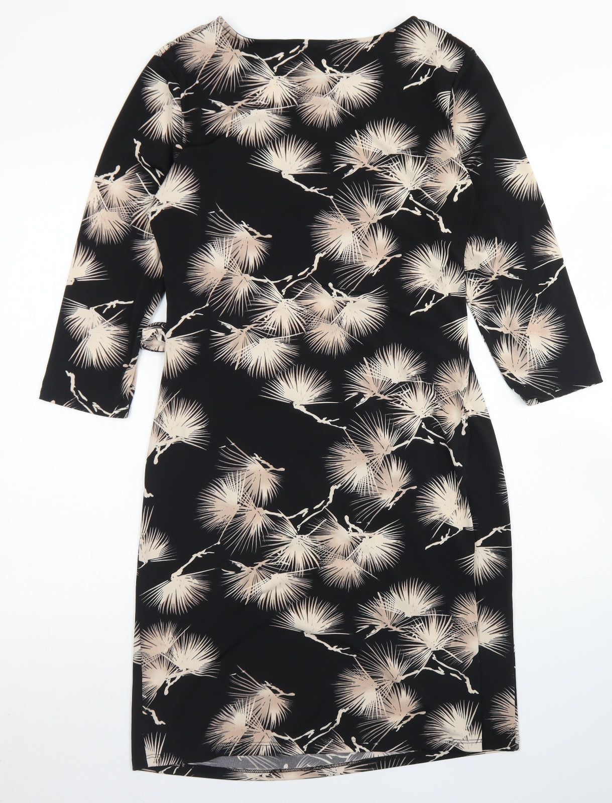 Wallis Womens Black Floral Polyester Sheath  Size 12  Round Neck