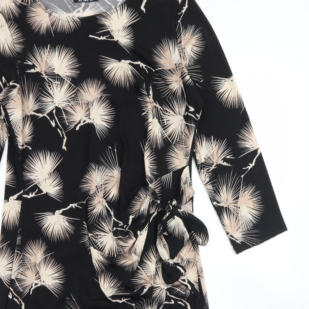 Wallis Womens Black Floral Polyester Sheath  Size 12  Round Neck