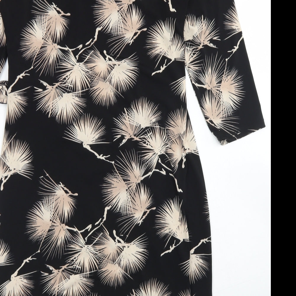 Wallis Womens Black Floral Polyester Sheath  Size 12  Round Neck